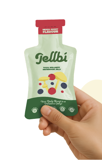 Hand holding a Jellbi product with a white background